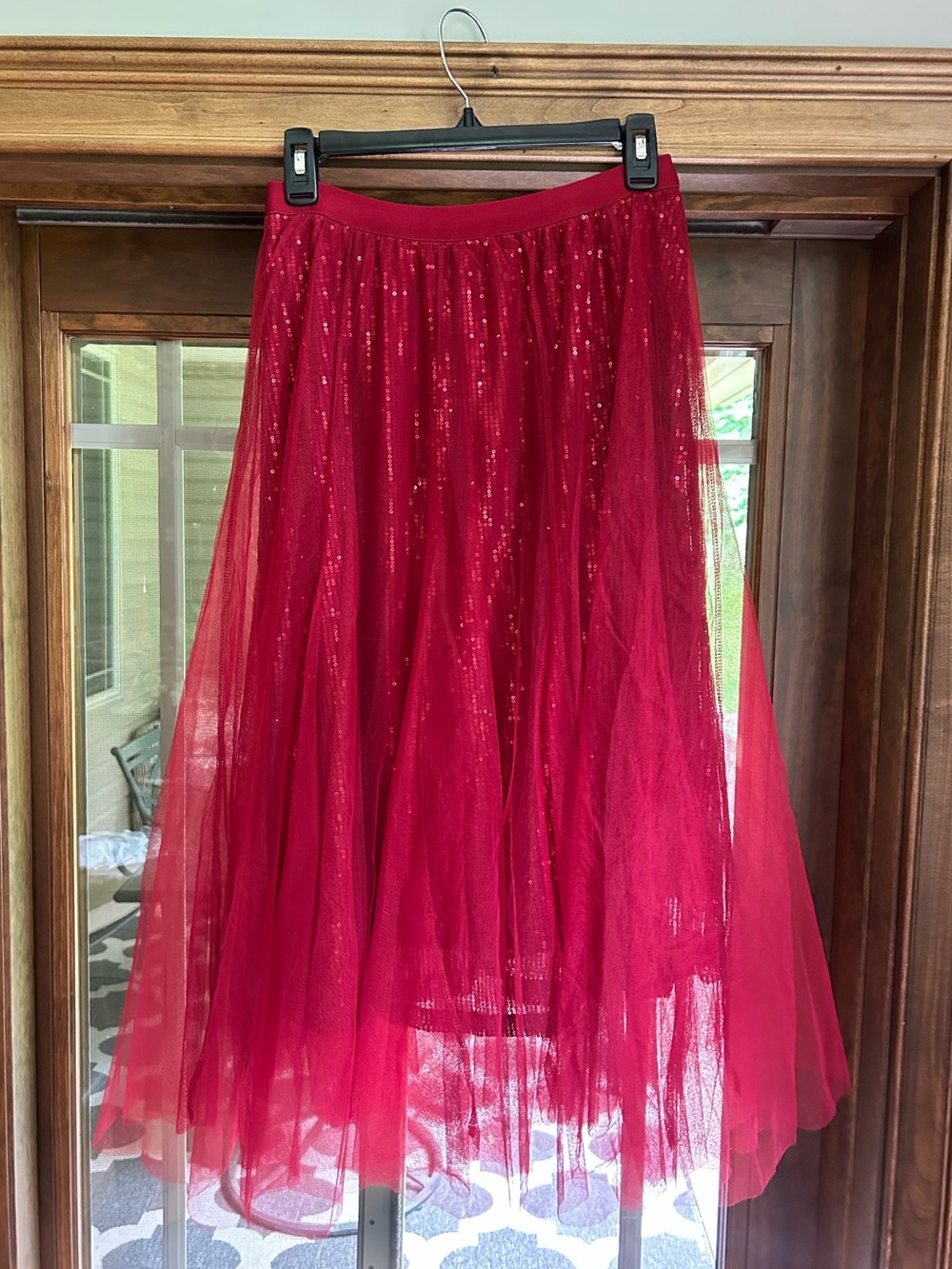 Chicwish Red Sequined Tulle A-Line Skirt